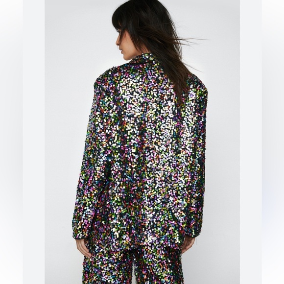 NWOT Nasty Gal Oversized Rainbow Sequinned Jacket - Picture 4 of 10
